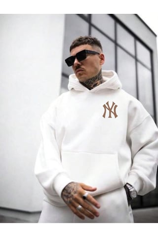 Altamira Erkek Ön Arka Ny Baskılı Kapüşonlu Sweatshirt 001