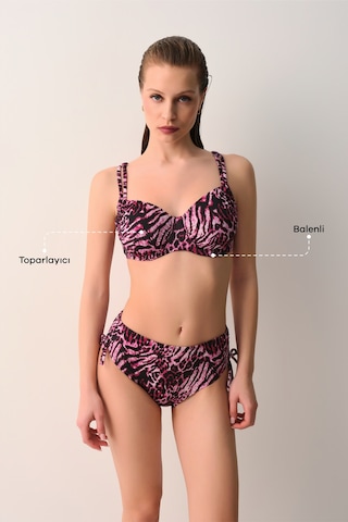 Suwen Janet Balenli Balkonet Toparlayıcı Bikini Üst Sb2694012001200 Pembe Leopar Desenli