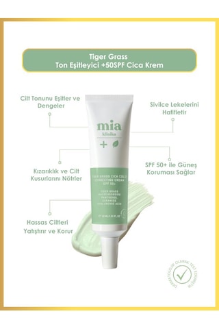 Mia Klinika Tiger Grass Ton Eşitleyici Kızarıklık Karşıtı Cica Krem SPF50 30 ML