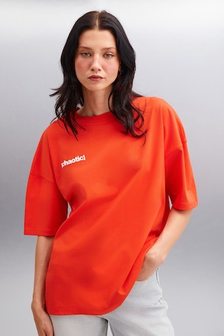 Grımelange Arcadıa Kadın %100 Pamuk Arka Ve Önü Yazi Detaylı Baskılı Slim Kırmızı T-shirt Kırmızı