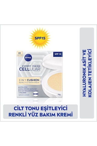 Nivea Cellular Expert Finish 3 in1 Cushion Renkli Yüz Bakım Kremi 01 Açık Ton 15 ML