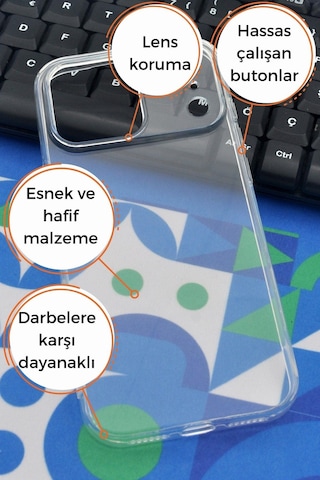 Apple Uyumlu iPhone 17 Pro Max Kredi Şeffaf Düz Kılıf Kamera Korumalı Şeffaf