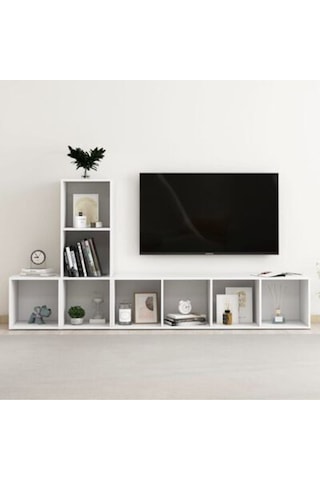 Tdesıgno Gülce Kitaplıklı Televizyon Sehpası - Ünitesi -kitaplık-beyaz 180 Cm 8 Raflı Beyaz