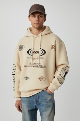 Grimelange Mıles Erkek Kapüşonlu Yumuşacık Oversize Bej Sweatshirt