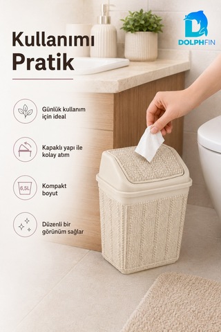 Jute Çöp Kovası 6,5 L Banyo Mutfak Ofis Balkon Araç Atık Kovası