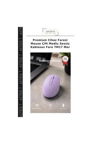 Premium Cihaz Faresi Mouse Çift Modlu Sessiz Kablosuz Fare Tm17 Mor