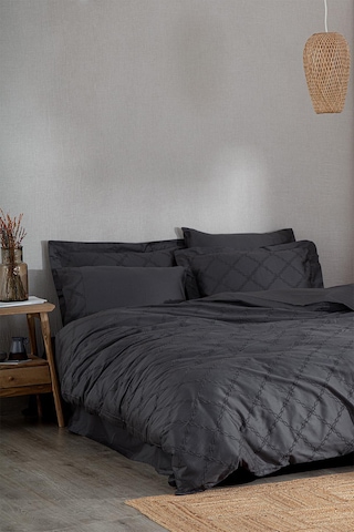 Ecocotton Mahfer Antrasit Çift Kişilik %100 Organik Pamuk Brodeli Nevresim Takımı Antrasit