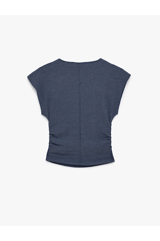 Koton Bürümcük Kumaş Slim Fit Drapeli Kısa Kollu Bisiklet Yaka Tişört Lacivert 6sak50120ek Lacivert