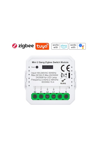 Tuya Uyumlu Zigbee Çift Çıkışlı Akıllı Anahtar 10A - 220V Röle
