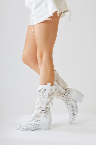 Limoya Orietta Beyaz Lazer Kesim Körüklü Yazlık Çizme 001