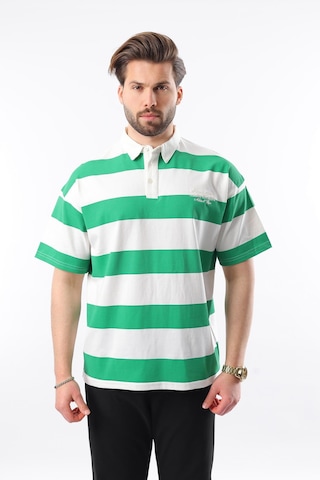 Madmext Yeşil Oversize Renk Bloklu Polo Yaka Tişört E7120 Yeşil