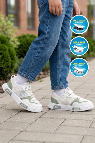 Reyber Beyaz Mint Yeşili Cırtlı Fileli Hafif Unisex Çocuk Spor Ayakkabı 026 F Beyaz-mint Yeşil