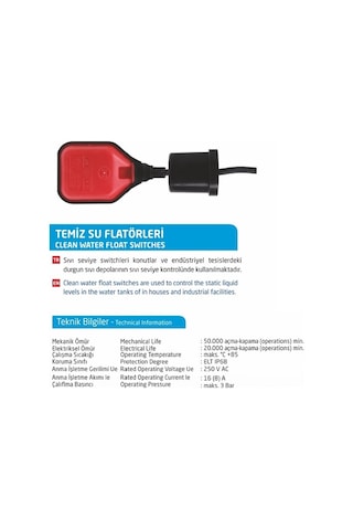 Element Temiz Su Otomatik Seviye Kontrol Cihaz Flatör 1.60M Ttr Kablolu Element Temiz Su Otomatik Seviye Kontrol Cihaz Flatör 1.60M Ttr Kablolu