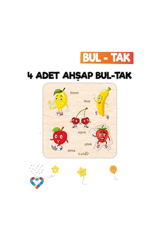 Eğitici 4 Adet Bul-tak Oyuncak Hayvanlar, Taşıtlar, Meyveler Ve Sebzeler