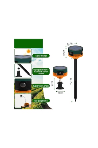 Ayt Powermaster Pm-26947 Mikrofonlu Sesli Hayvan Kovucu Alarm Cihazı Solar Güneş Enerjili Panelli Vahşi Hayvan Kovacağı