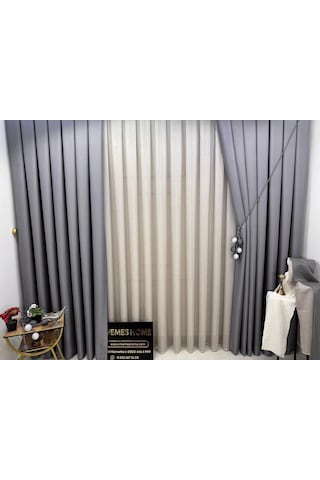 Nivemeshome Roma 18542-d Gri Keten 1/3 Sık Pileli Fon Perde Apm Gri