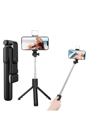 Cr27 4in1 Bluetooth Kumandalı, Selfie Çubuğu, Tripod Monopod, Led Işık, Deklanşörlü, Canlı Yayın Standı Telefon Tutucu Katlanabilir Genişletilebilir