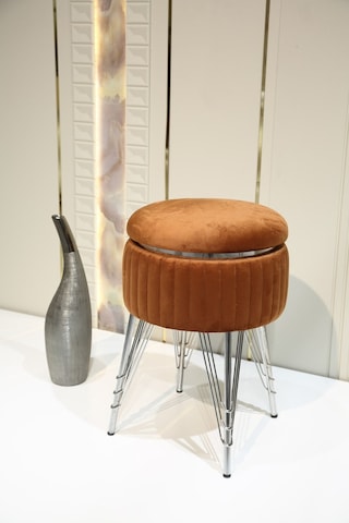 Bianco Metal Ayaklı Puflu Zigon Sehpa Krom Turuncu Chrome Orange