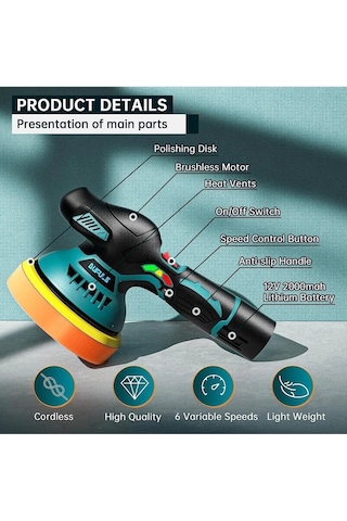 Orbital 2x Batarya 6 Devir Set Kablosuz Akülü Lityum Polisaj Makinesi