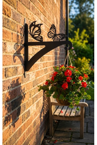 Dekoratif Butterfly Figürlü Dekoratif Duvara Monte Çiçek Askısı Metal Bahçe, Balkon Ve Veranda Saksı Tutacağı Siyah
