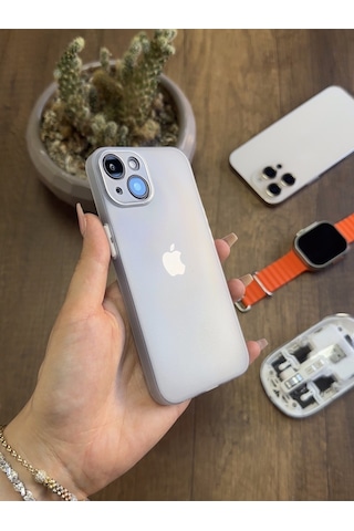 Apple iPhone 14 Uyumlu Süper İnce Mat Ultra Thin Silikon Kılıf Buzlu Beyaz