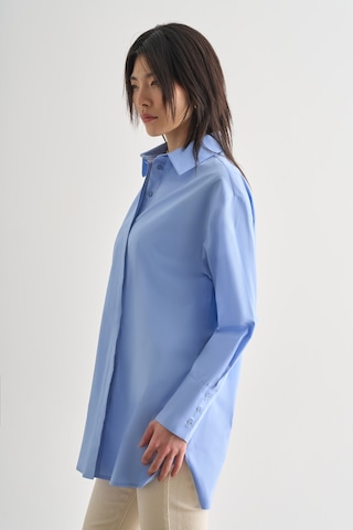 Mizalle Premium Saf Pamuk Kalın Manşetli Oversize Mavi Gömlek Mavi