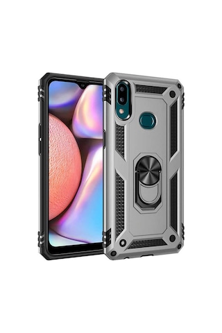 Samsung Uyumlu Galaxy A10s Kılıf Sert Silikon Yüzüklü Stand Özellikli Kapak