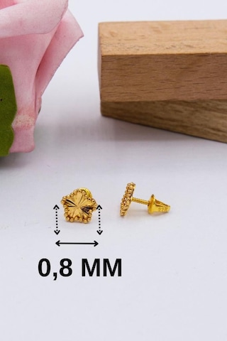 Latif Kuyumculuk 22 Ayar Altın Küpe 8 MM Yonca Model Küpe Kadın Küpe Lkkp1052