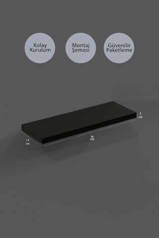 Yankı-BYEG 2li  30 cm Mat Siyah Mdf Duvar Rafı Gizli Bağlantı Kitaplık