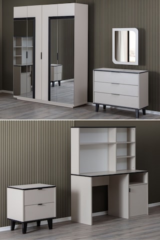 Vegnum Genç Odası Takımı - Vegnum 4 Kapaklı Dolap, Bali Çalışma Masası, Şifonyer, Komodin Çok Renkli