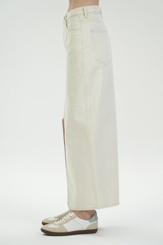 Ekru Yüksek Bel Yırtmaçlı Maxi Jean Etek C 4532-058 Ekru
