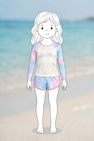 Zuzunga Surf Baskılı Renkli Kız Çocuk Uzun Kollu Spor Mayo Takımı Beyaz