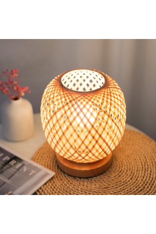 Neoglint Kahverengi Başucu Lambası Yatak Odası Rahat Bambu Dokuma Lamba Diğer