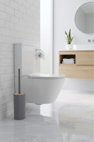 Liza Kapaklı Wc Banyo Fırçası - Tuvalet Fırçası Wc Fırçası Klozet Fırçası Antrasit Gri