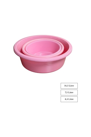 3'lü Saklama Kabı Seti İç Içe Geçmeli Badya / Leğen Mutfak Ve Ev Içi Kullanım Plastik Pratik Set Pembe