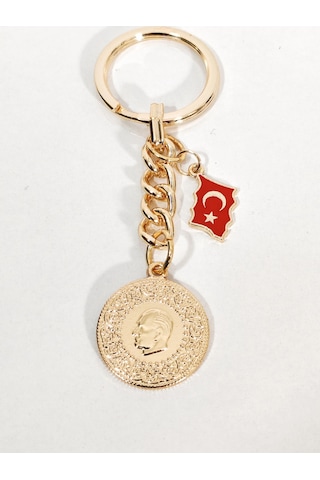Atatürk Silüetli Altın Para Ve Türkiye Haritası Anahtarlık Gold Renk Milli Ve Geleneksel Şık Çanta Çok Renkli