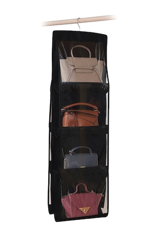 Singree 4 Katmanlı Çanta Organizatörü - 8 Cep, Metal Askılı, Toz Geçirmez, Dikey Saklama Çözümü Siyah