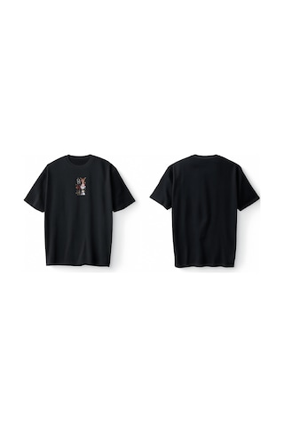 Bumeta Yılbaşı Hoodie Ho Ho Ho Noel Geyik Santa Kardan Adam Baskılı Oversize Unisex Tişört T-shirt Siyah