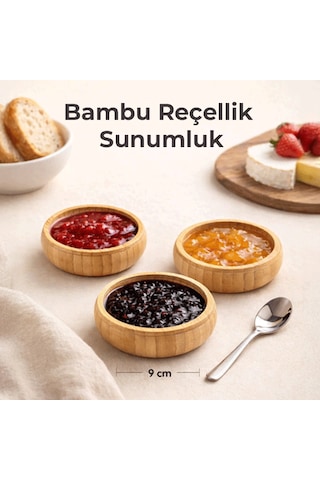 3 Lü Bambu Oval Kase Seti Doğal Bambu Sunum Kasesi, Şık Ve Dayanıklı Servis Seti Açık Kahverengi
