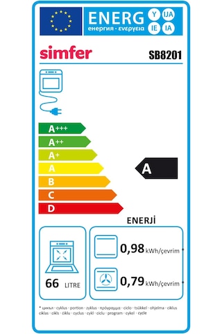 Simfer SB8201 Diamond 66 LT Ankastre Fırın Siyah