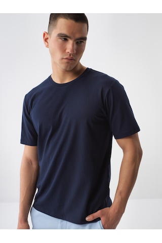 Xint Lacivert Pamuk Dokulu Slim Fit Tişört 502206