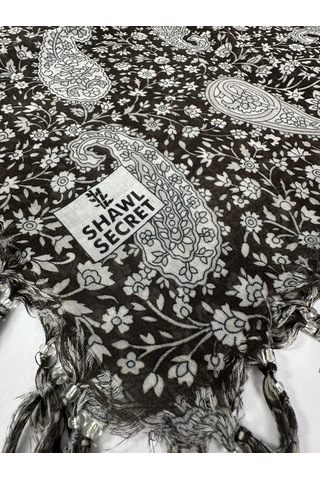 Shawl Secret Sökme Boncuklu Pamuk Yazma - 05868 Kahve-vizon