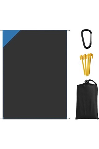 Kosona Siyah Ana + Mavi Üçgen 140x100cm Su Geçirmez Çadır Matı - Taşınabilir, Dayanıklı Ve Kolay Saklanabilir Mavi