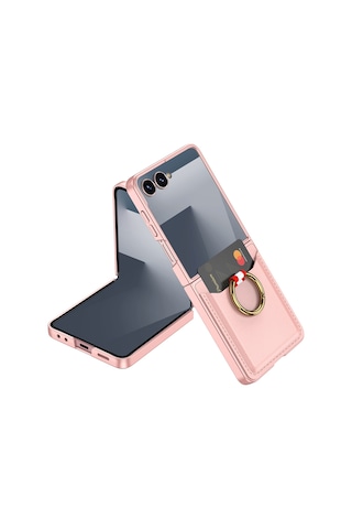 Samsung Uyumlu Galaxy Z Flip 7 Ata Pro Tech Kıpta Yüzüklü Kartlıklı Kılıf Pembe
