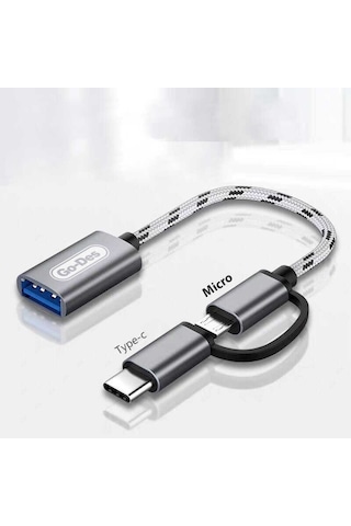 Go Des GD-CT033 2 in 1 USB 3.0 to Micro / Type-C OTG Dönüştürücü Çevirici Tak & Çalıştır - ZORE-257768