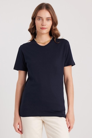 Tudors Kadın Slim Fit Dar Kesim %100 Pamuk Yumuşak Dokulu Lacivert V Yaka Tişört-37853 Lacivert