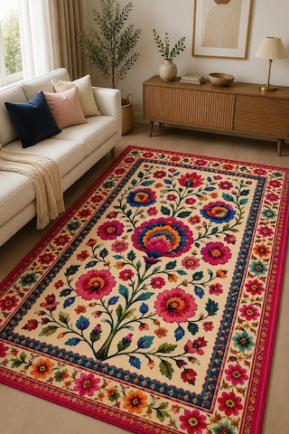 Dijital Baskı Çiçek Desenli Renkli Halı Çiçek Motifli Modern Dekoratif Salon Halısı Çok Renkli