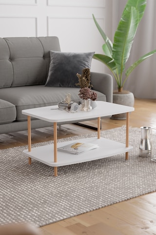 Orta Sehpa Ahşap Ayaklı Sehpa İki Raflı Sehpa-beyaz