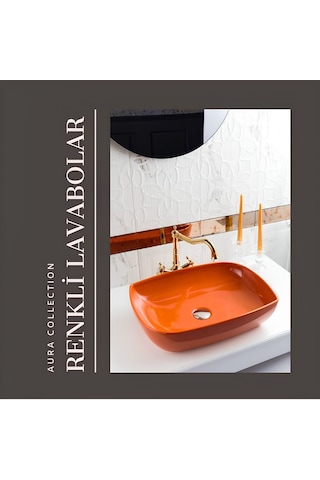 Seramiksan Dies Oval Tezgâh Üstü Batarya Deliksiz Turuncu Lavabo 50x38 Cm A002153h Turuncu