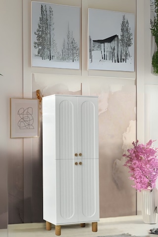 Lidya Portmanto Dolabı Beyaz Raflı 2 Kapaklı Ayakkabılık Dolap 60x37x195 cm